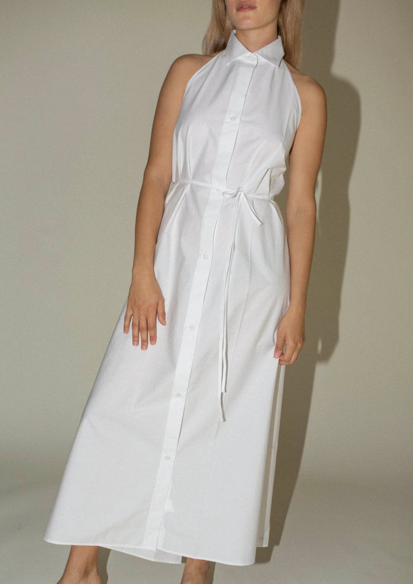 BASERANGE - APRON SHIRT DRESS POPELINE WHITE – SOLAR 
