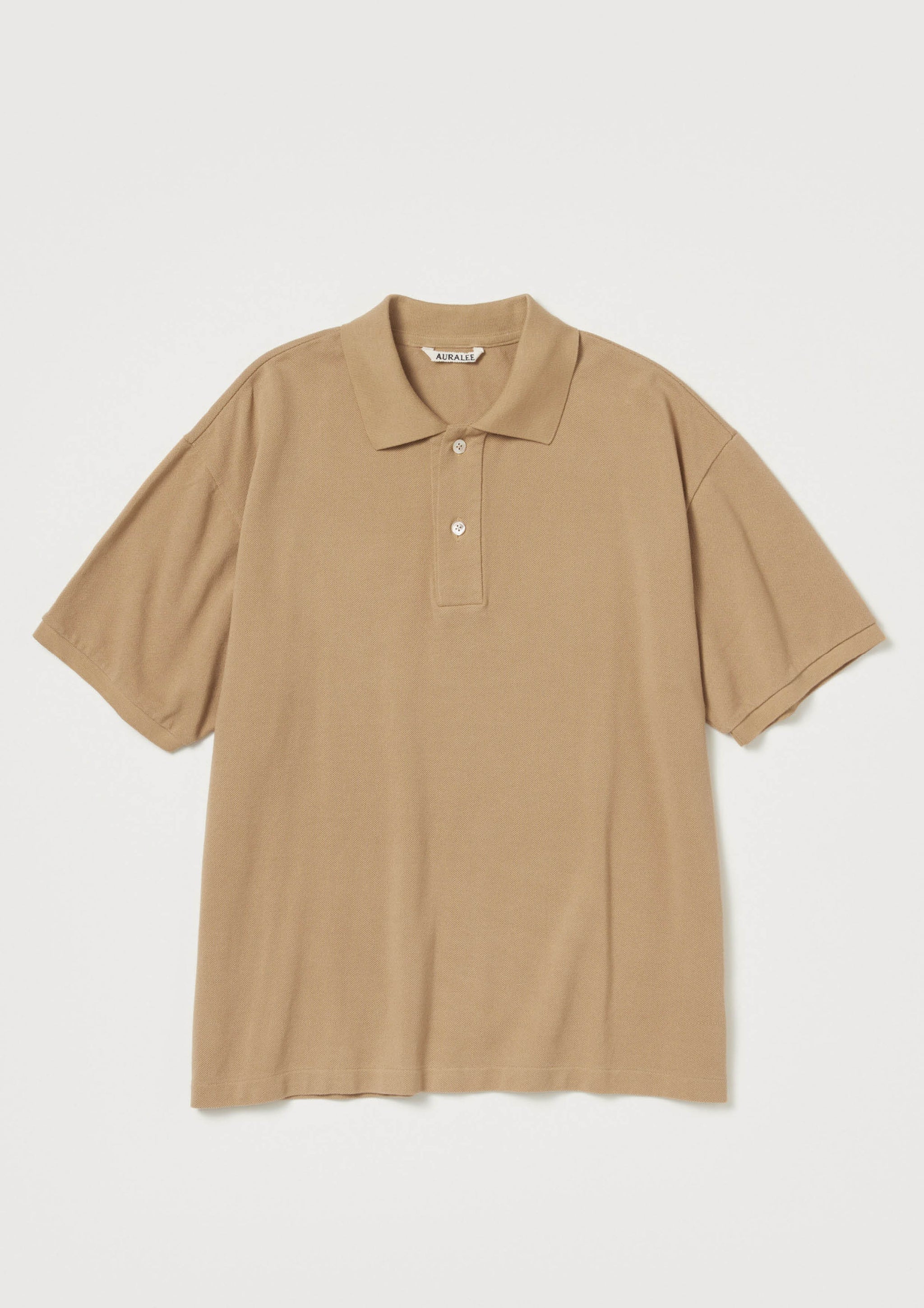 AURALEE SUPER FINE COTTON PIQUE BIG POLO LIGHT BROWN