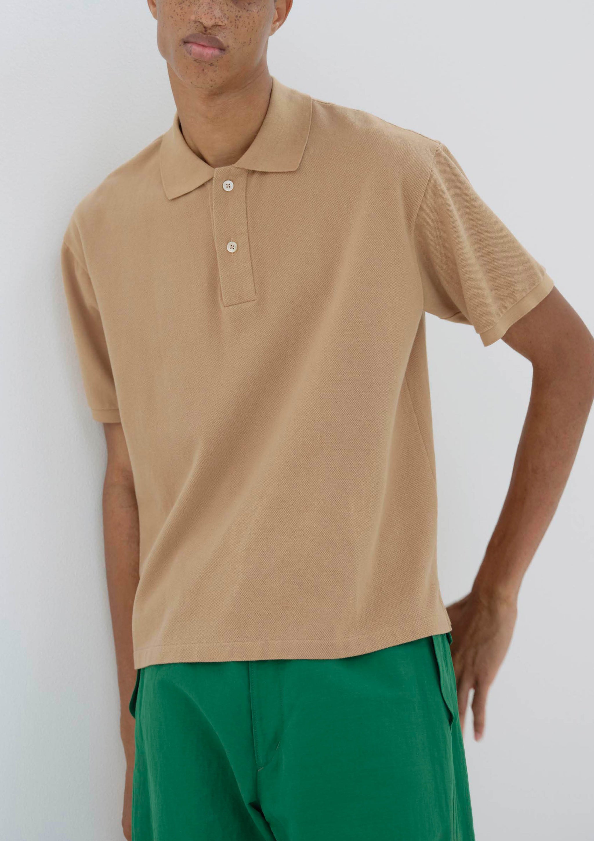 AURALEE - SUPER FINE COTTON PIQUE BIG POLO LIGHT BROWN – SOLAR MTP